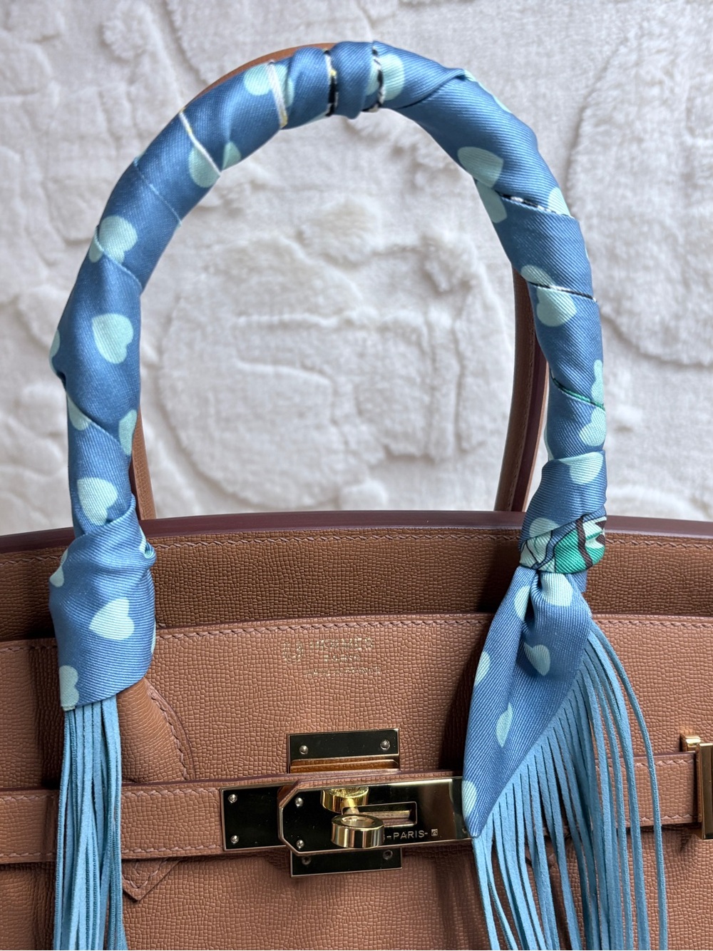 Trendy  Animal Print Purse Scarf with Blue Fringe - Picture 2 of 6